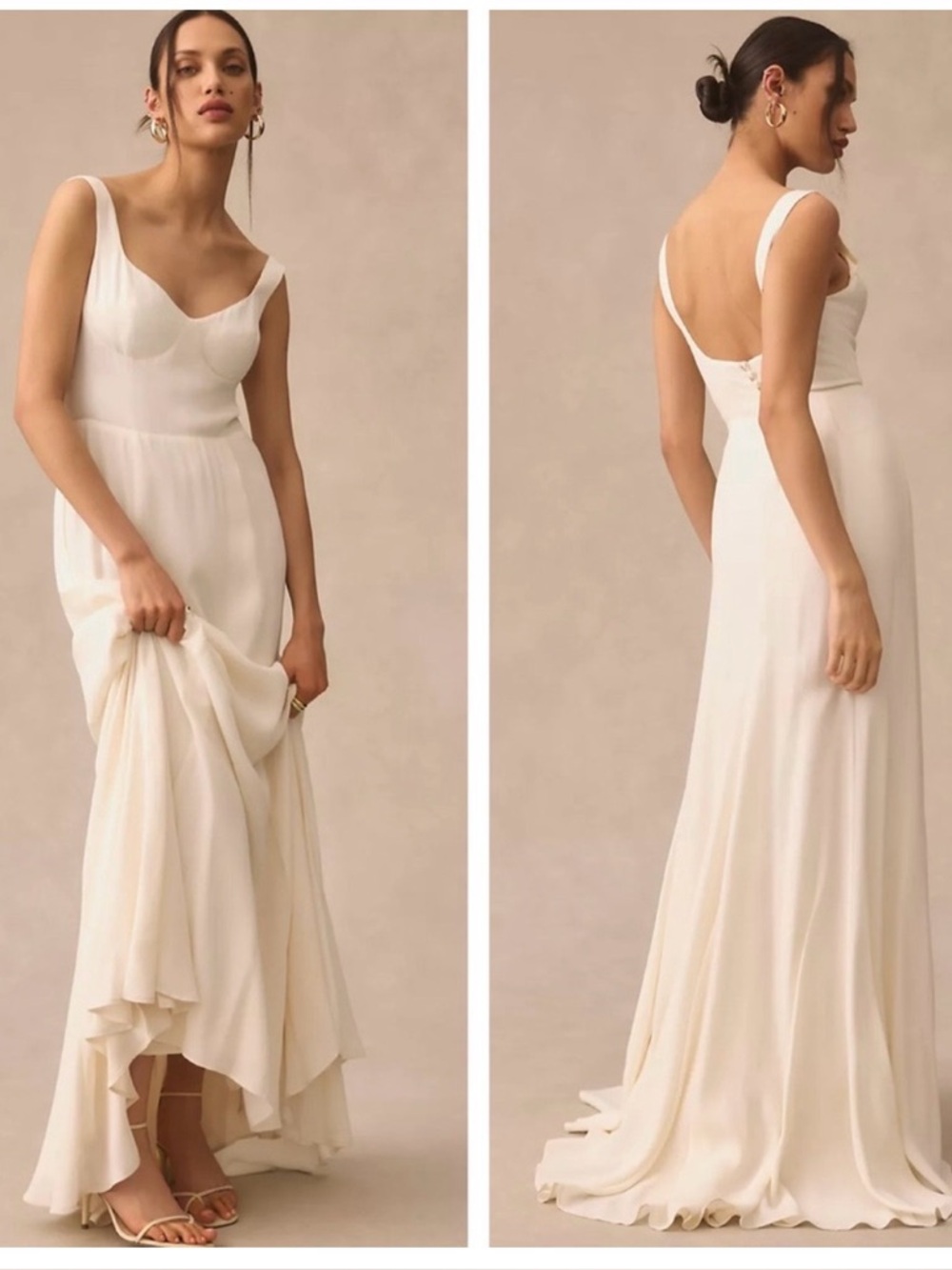 Reformation Lecce Maxi Crepe Sweetheart neckline Wedding Dress Ivory Bridal Sz 4